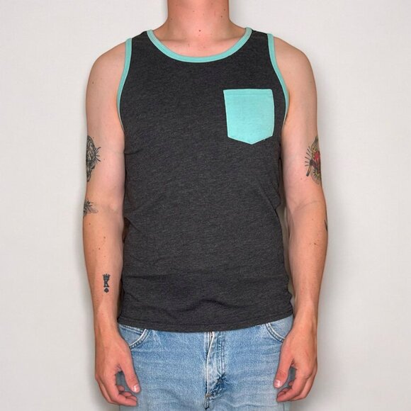 Y2K Blue Front Pocket Multi-Color Summer Beach Tank Top M - Picture 1 of 8